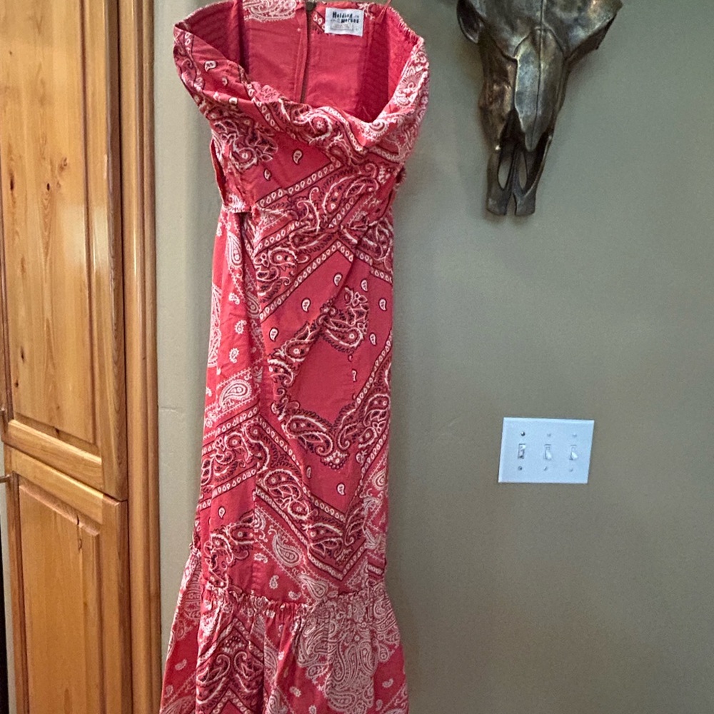 HOLDING HORSES Strapless Red Paisley Dress